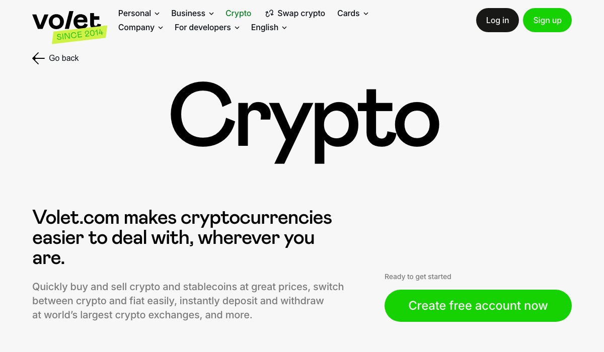 Раздел Crypto на Volet.com — покупка и продажа криптовалюты